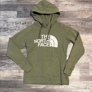 The North Face Olive Green Pullover Hoodie with White Logo